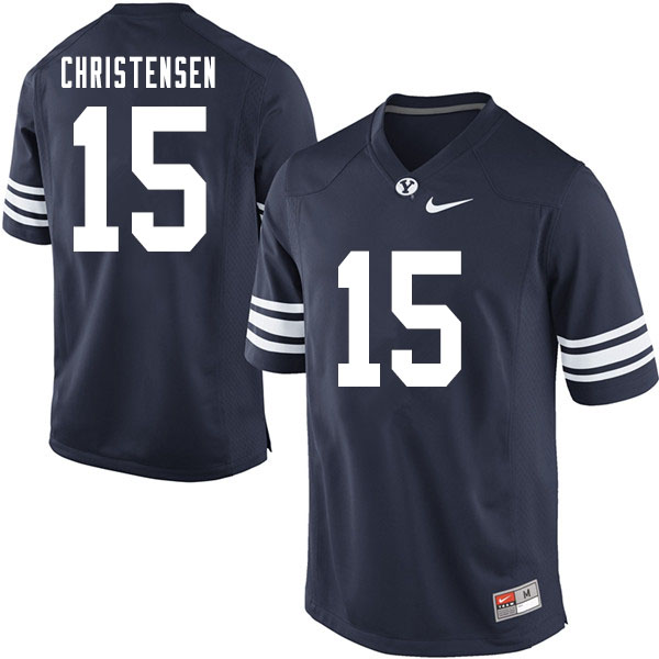 Men #15 Caleb Christensen BYU Cougars College Football Jerseys Sale-Navy